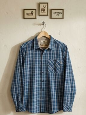 Commander Life Blue Plaid Button-down Long-sleeved Glassing Woven Shirt Top NWT